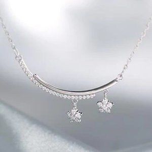 NEW 925 Sterling Silver Diamond Star Necklace C